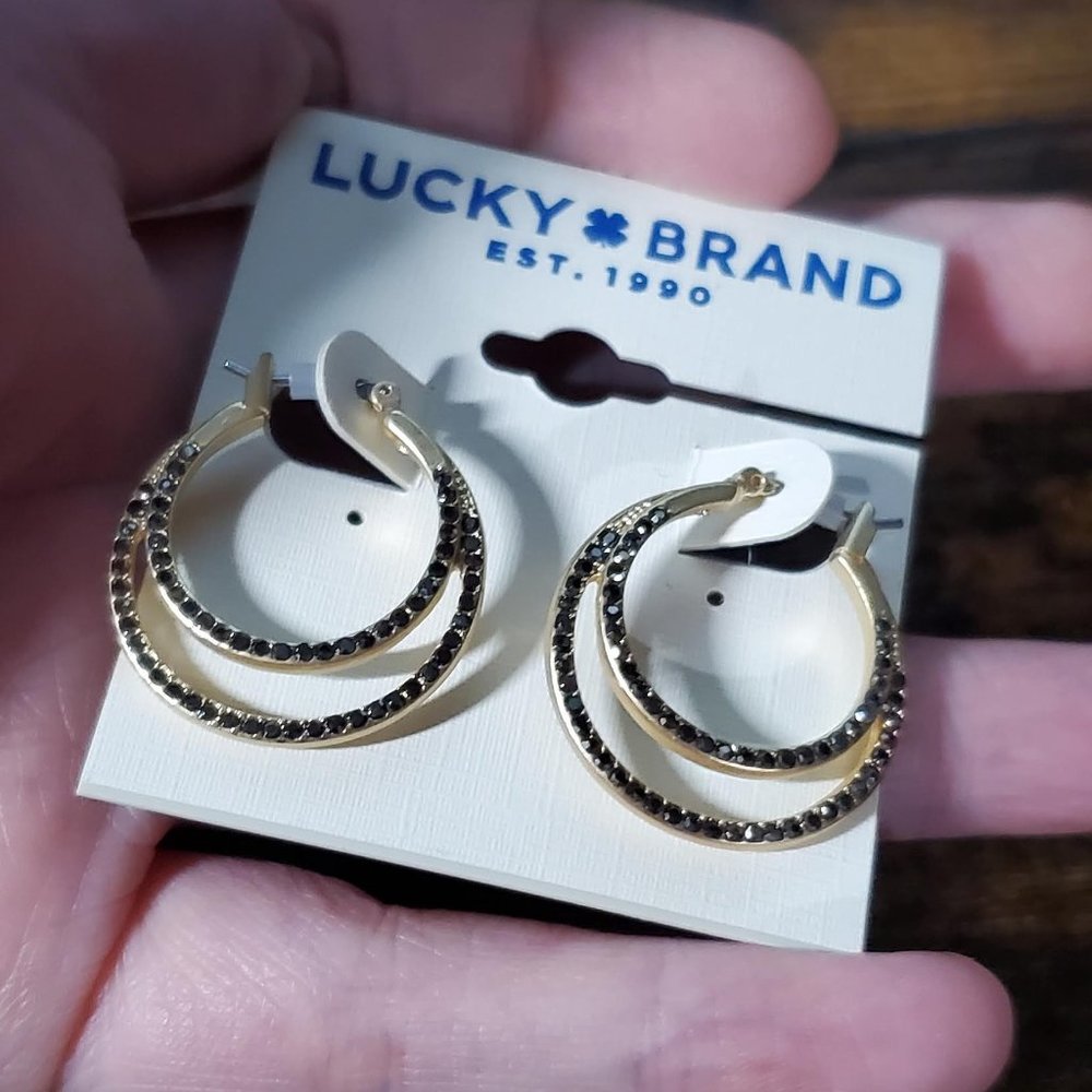 NEW! Lucky Brand Pave Double Layer Hoop Earring - Picture 2 of 6